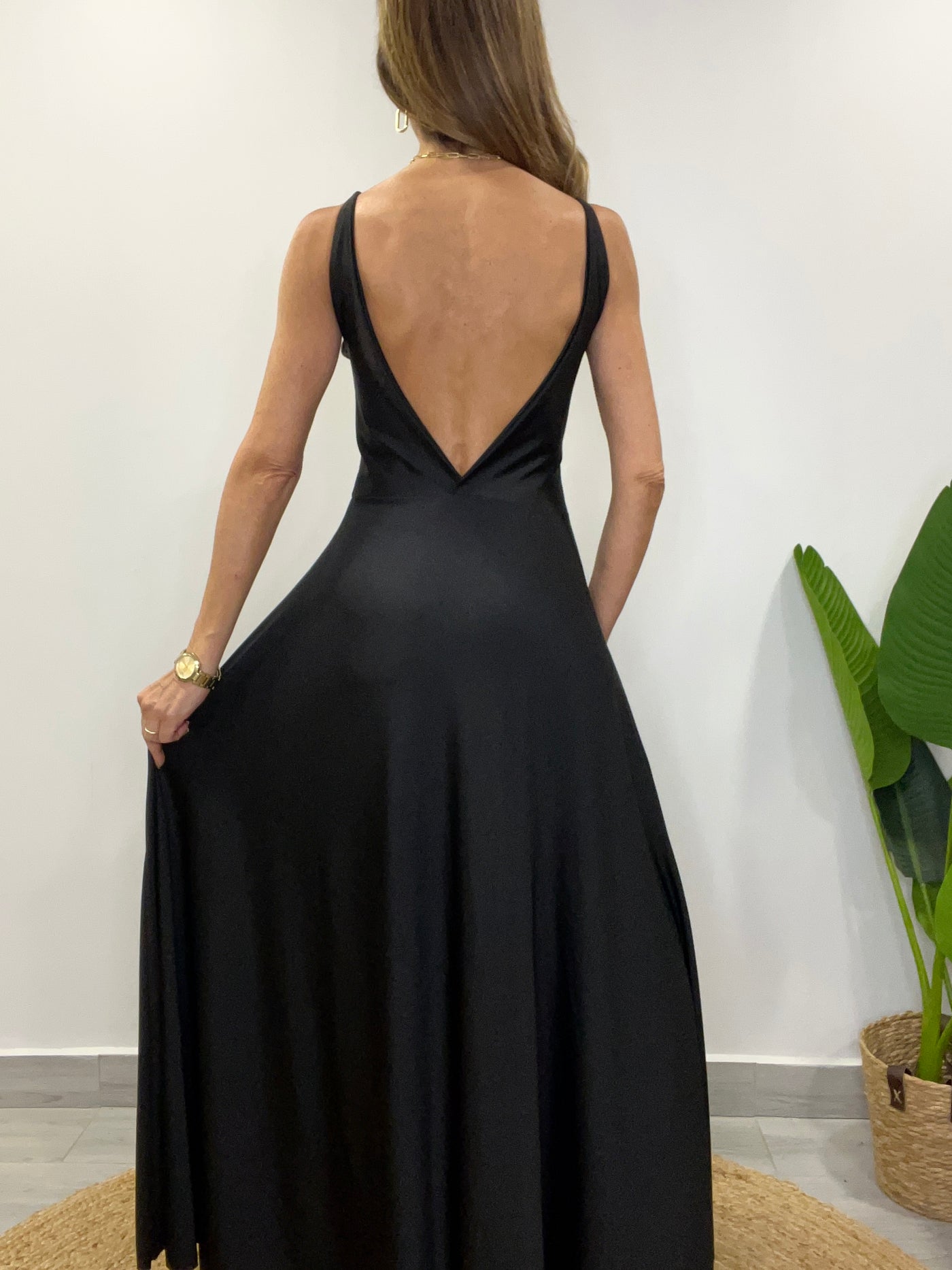 Vestido Lycra/Dupont Gala/escote Negro