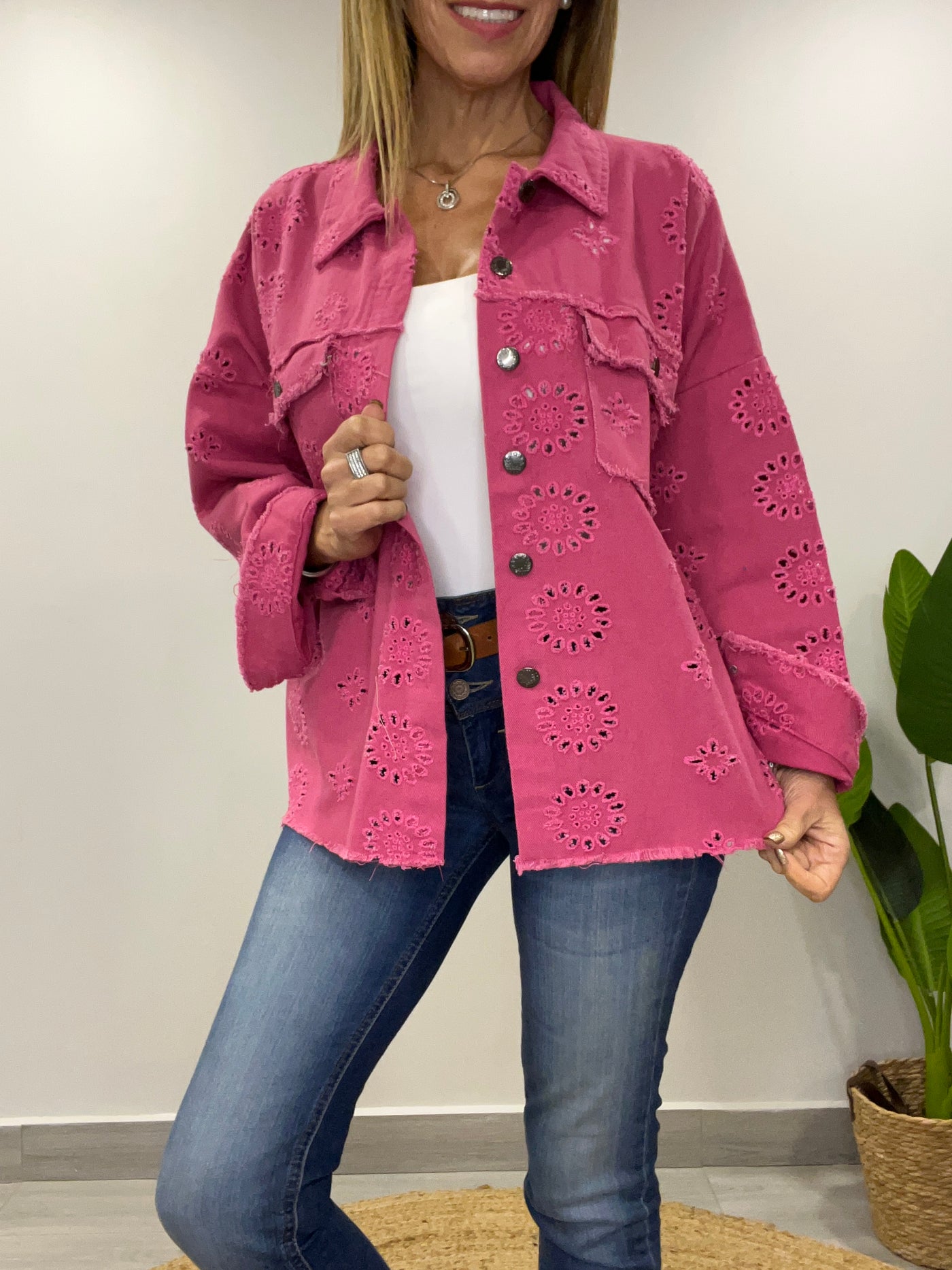 Chaqueta mezclilla Broderie  Blondi Fucsia