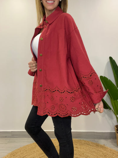 Chaqueta mezclilla/broderie Romántica Cherry
