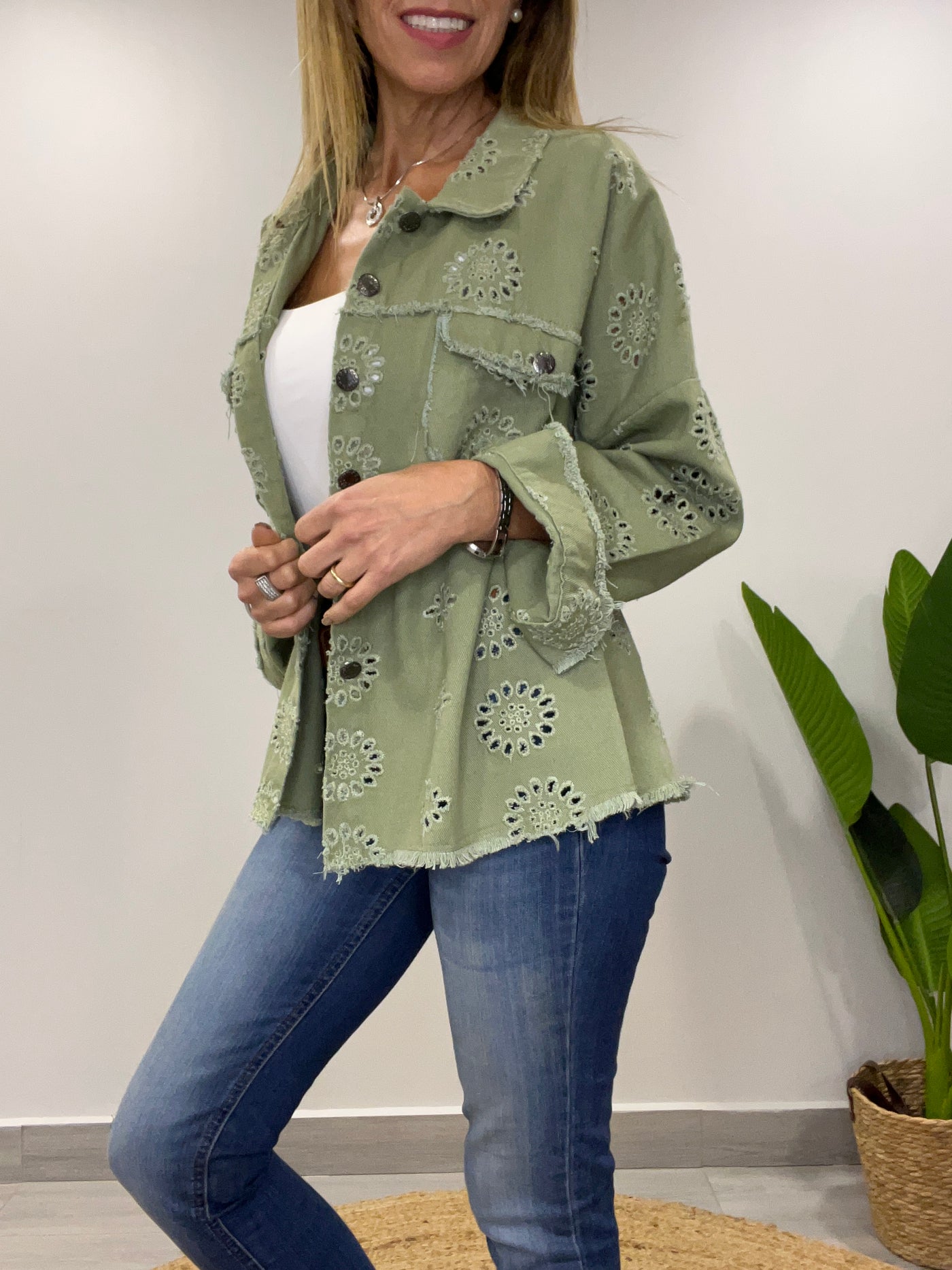 Chaqueta mezclilla Broderie Blondi oliva