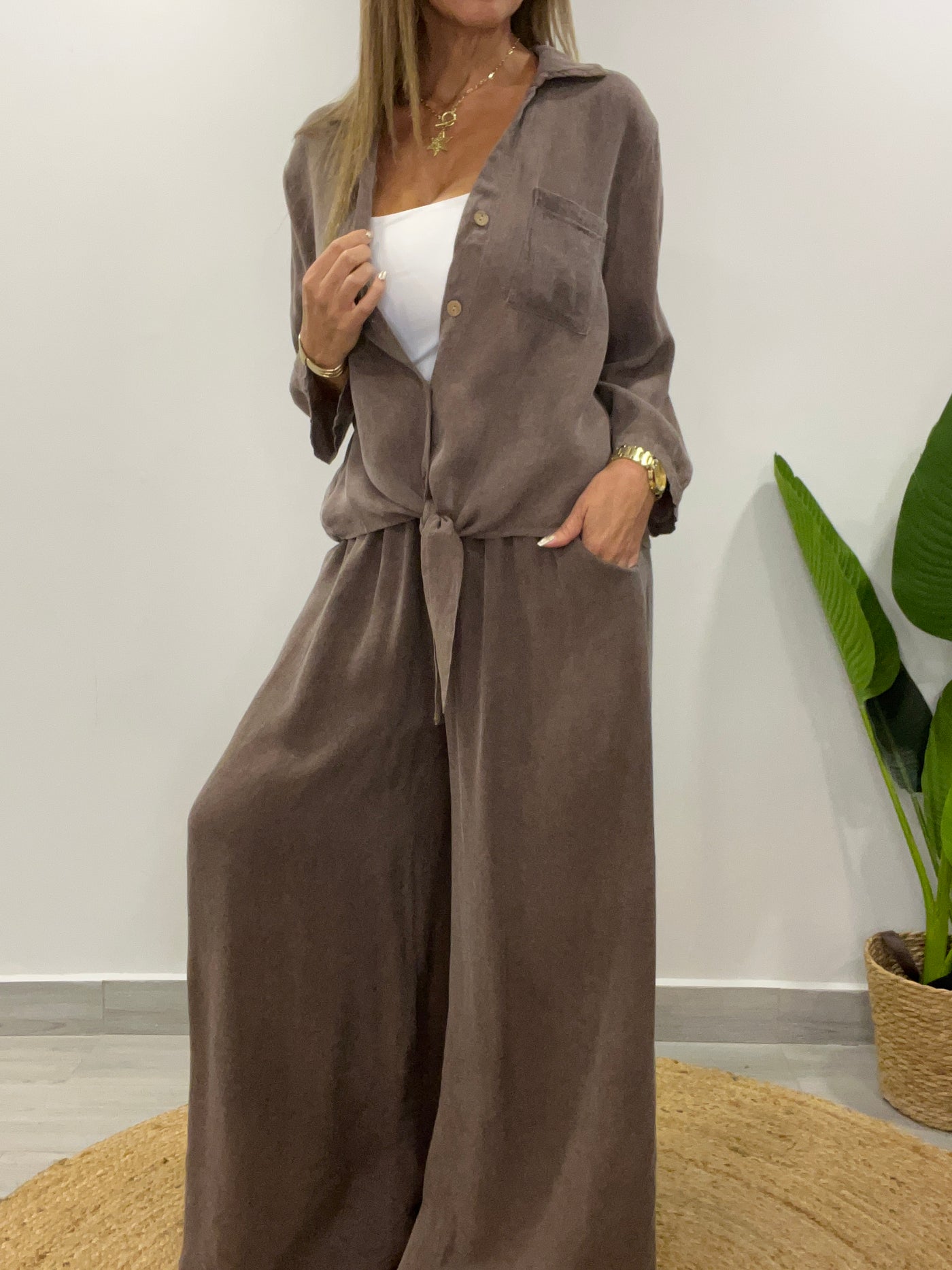 Conjunto Lino Kalu Taupe