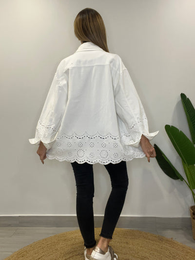 Chaqueta mezclilla/broderie Romántica Blanca