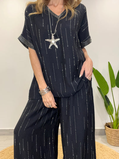 Conjunto Lino viscoso/Brillo Divino (2 piezas) Negro