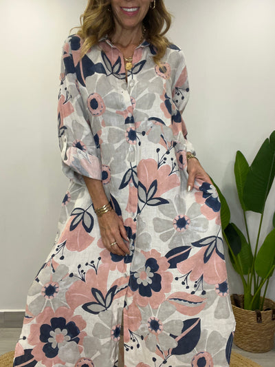 Vestido Lino Italiano Camisero Positano estelar