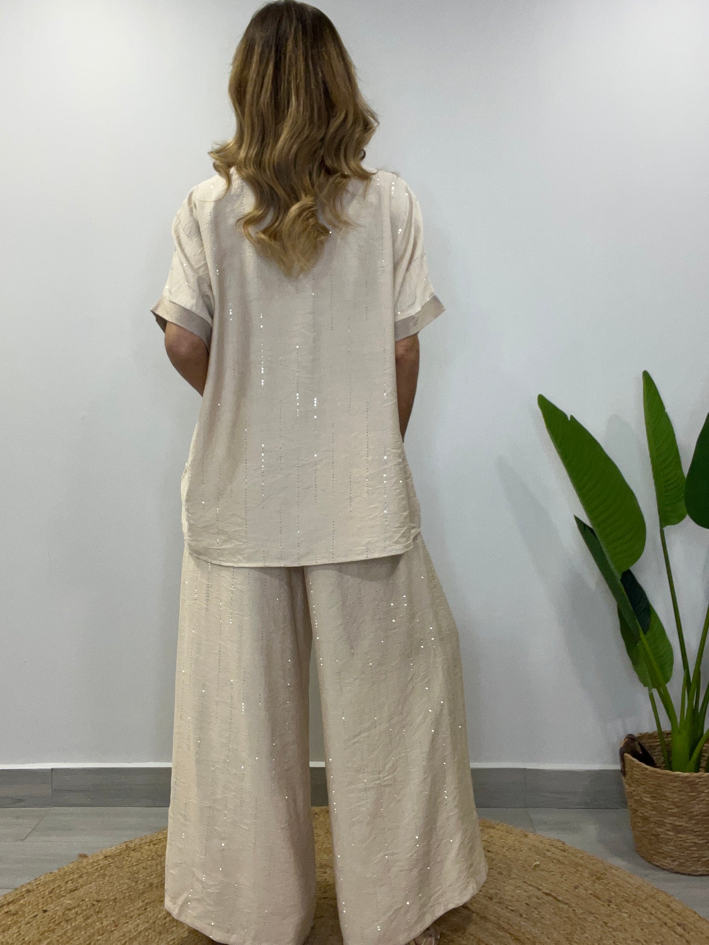 Conjunto Lino Viscoso/Brillo Divino (2 piezas) Arena