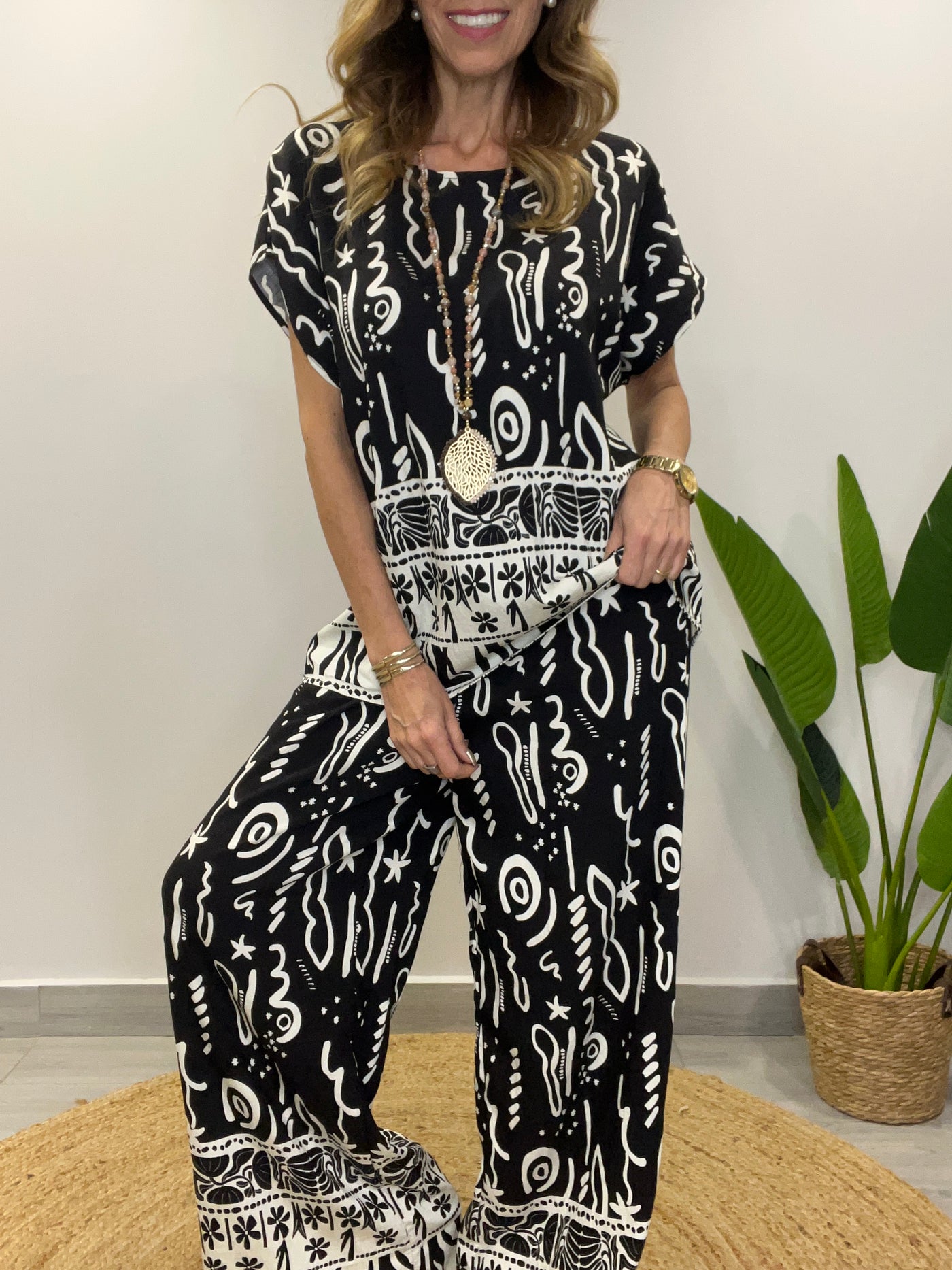 Conjunto Tahiti negro/blanco (2 piezas)