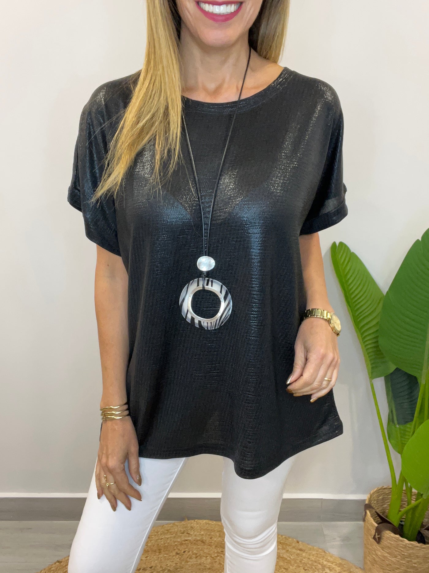 Polera Metalizada Mantra Negra