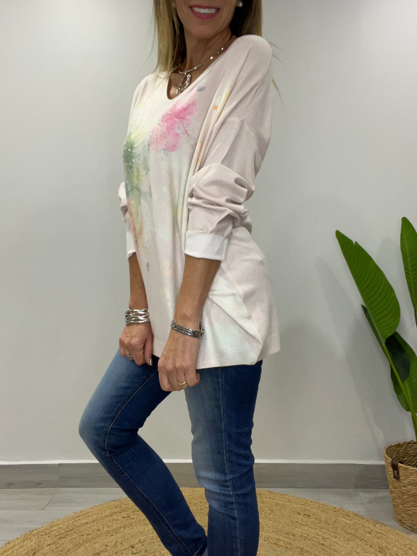 Sweater Italiano splash rosa