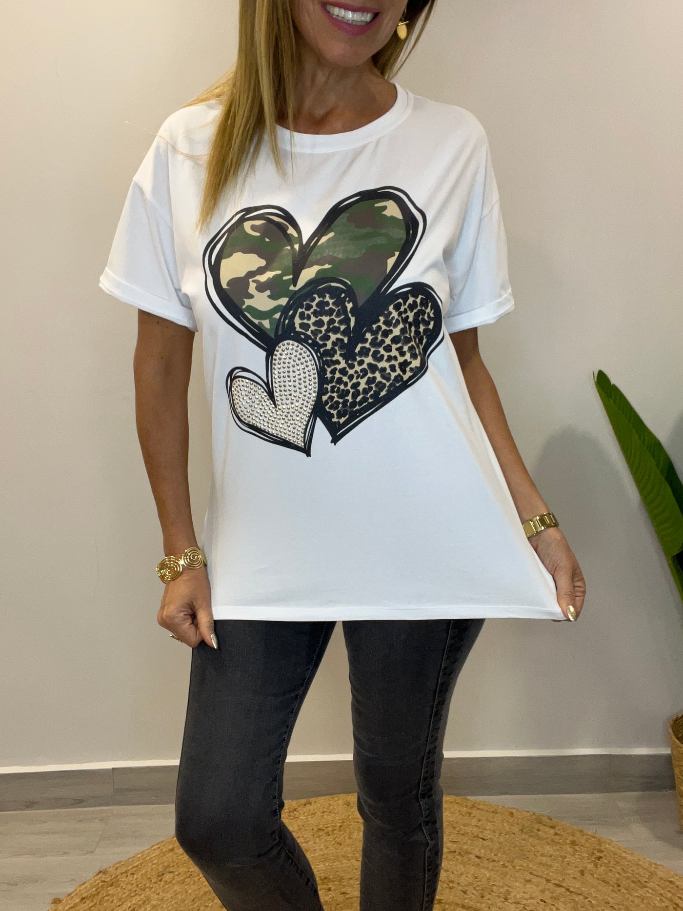 Polera Corazones Blanca