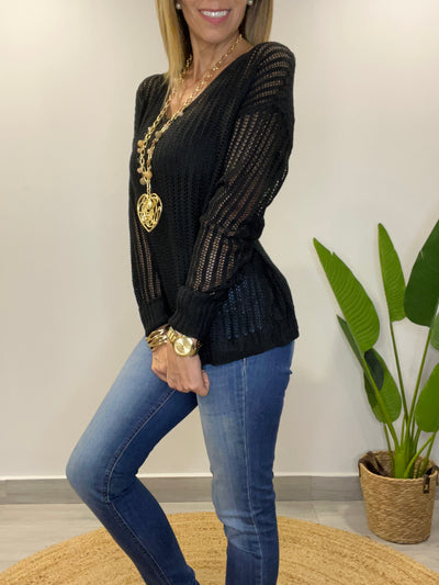 Sweater Hilo Silueta Negro