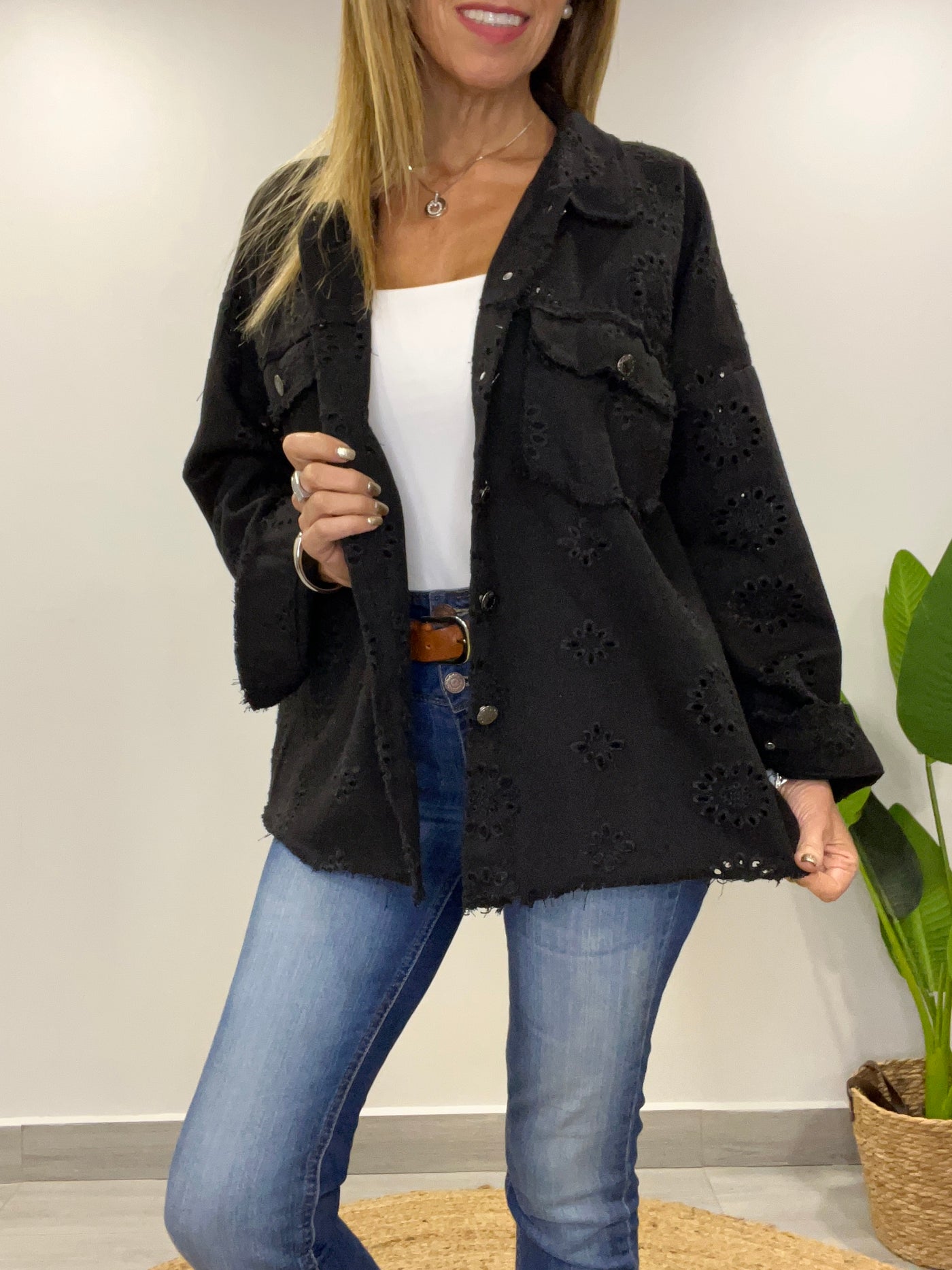 Chaqueta mezclilla Broderie Blondi Negra