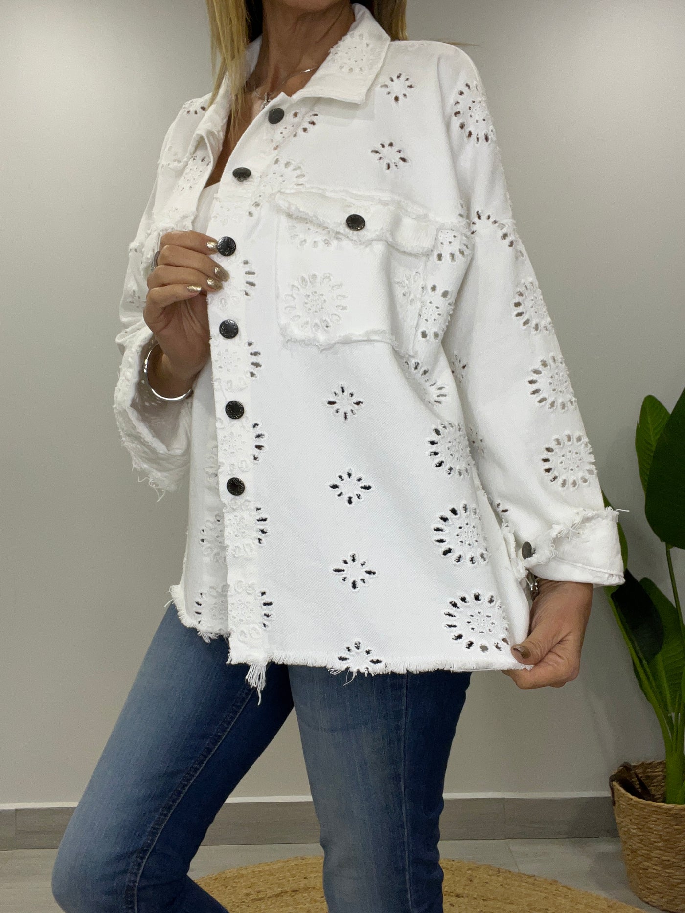 Chaqueta mezclilla Broderie Blondi Blanco