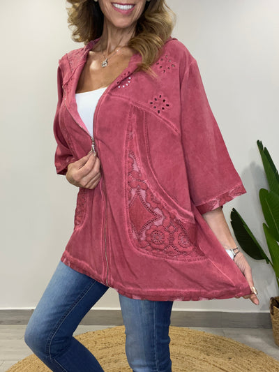 Chaqueta viscosa/ Broderie Livean Cherry