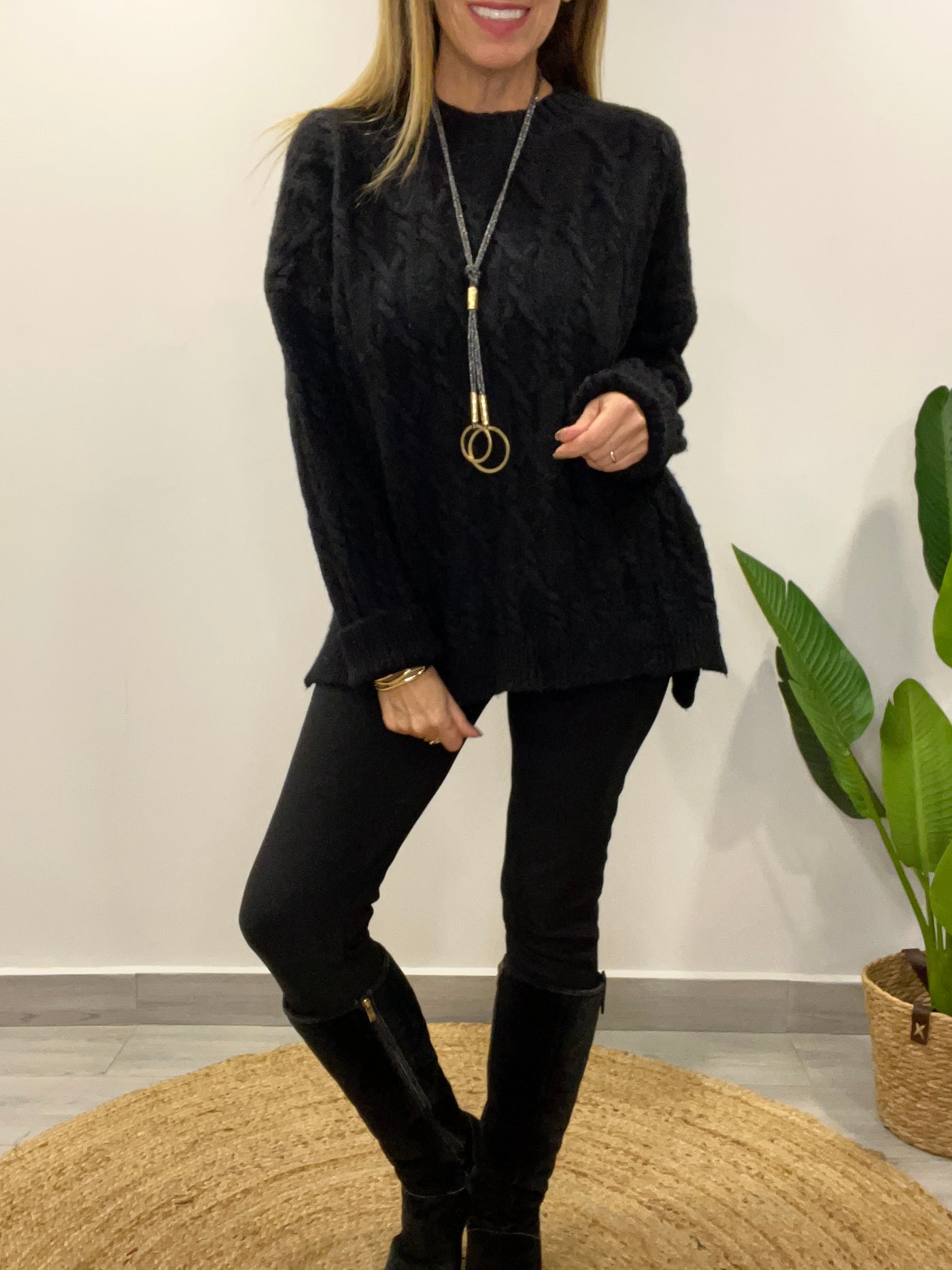 Maxi Sweater Lana espiral negro