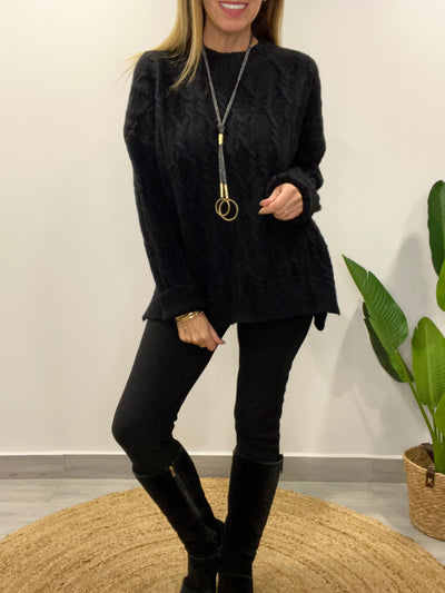 Maxi Sweater Lana espiral negro
