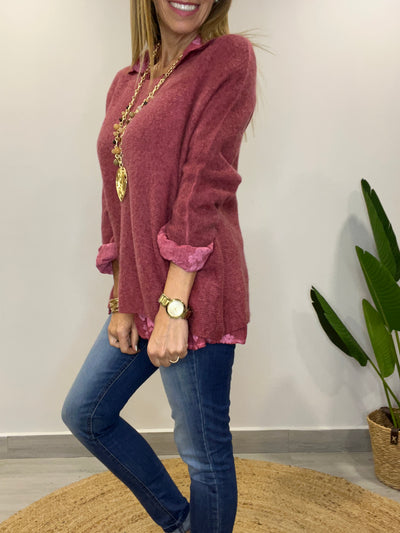 Sweater Italiano cachemira y camisa vino