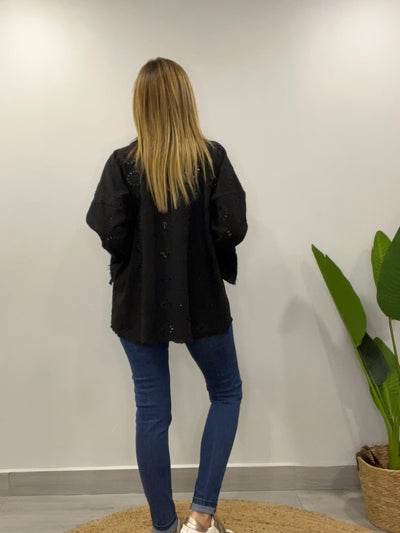 Chaqueta mezclilla Broderie Blondi Negra