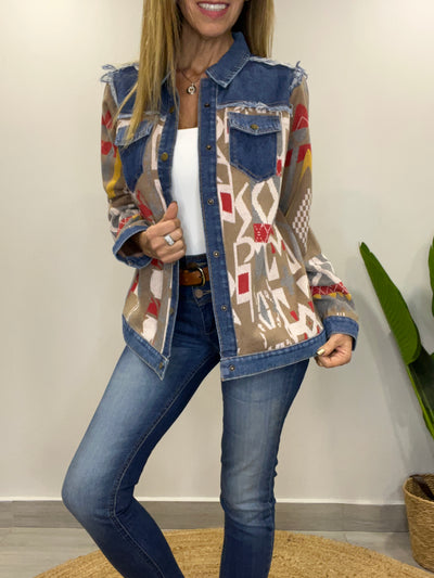 Chaqueta tejida Sinigual taupe/beige