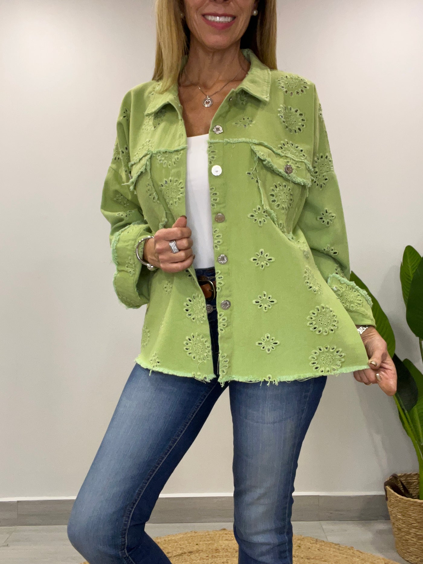 Chaqueta mezclilla Broderie Blondi verde