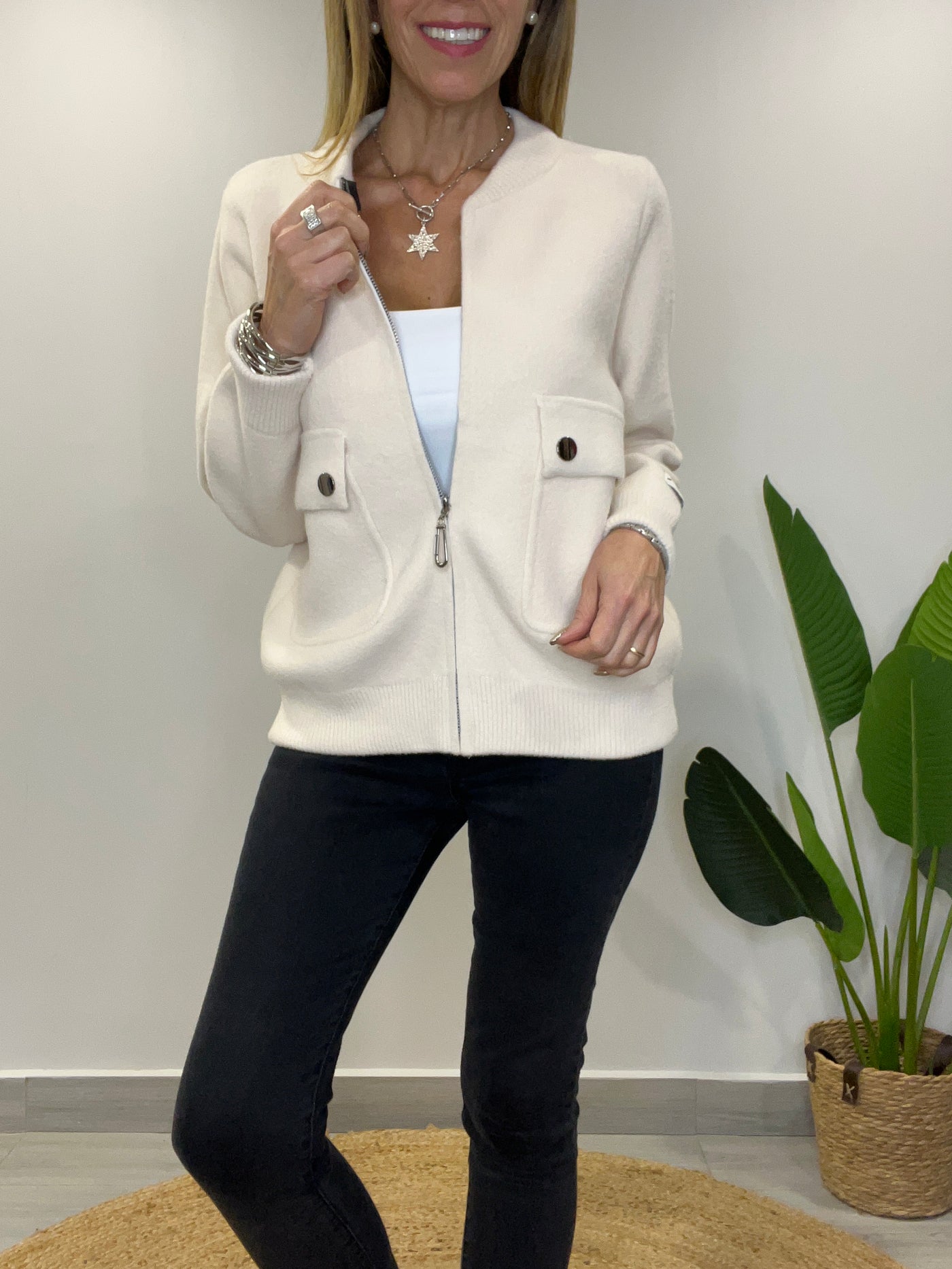 Chaqueta/polerón cuello desmontable Monti Crema