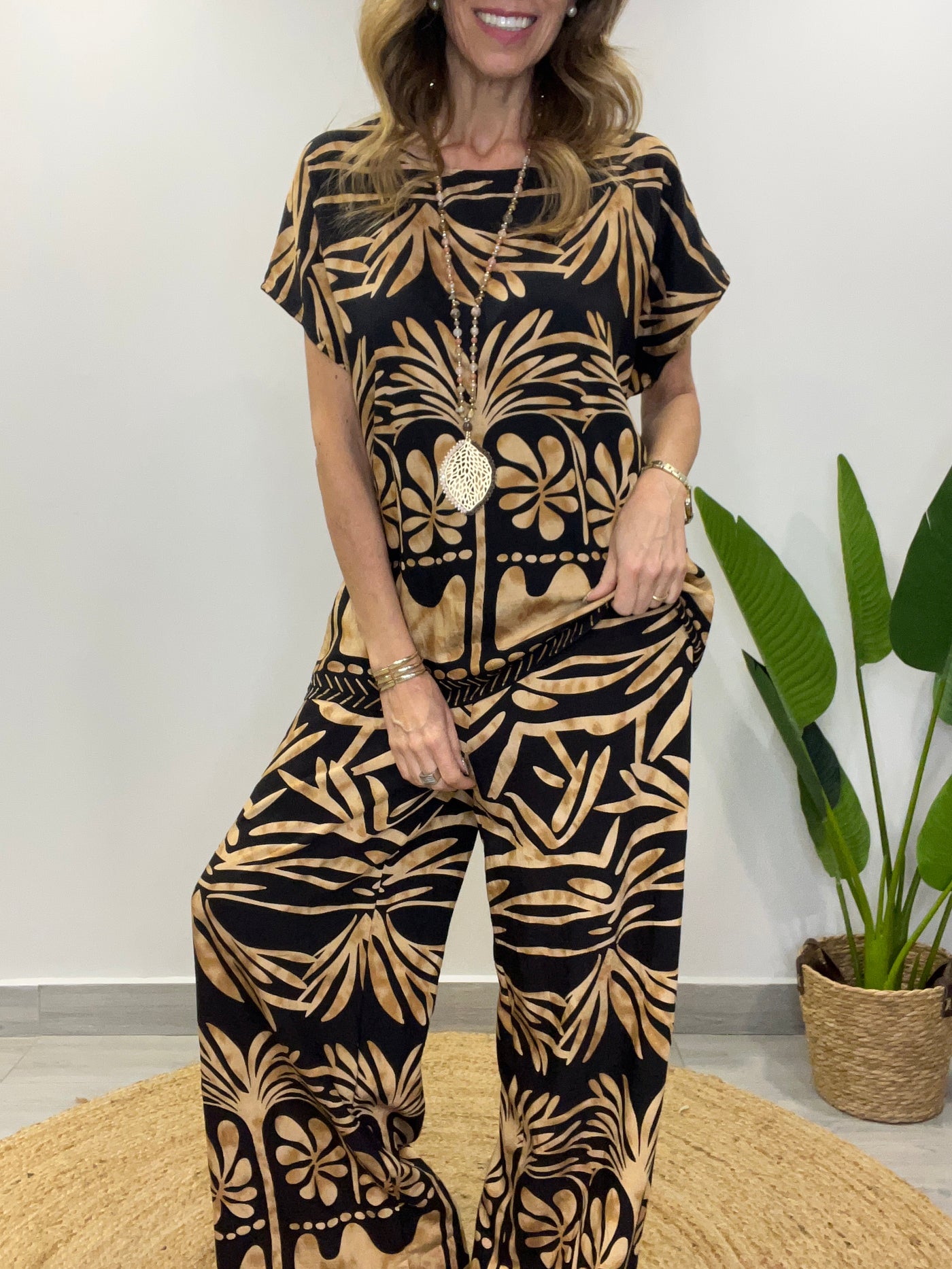 Conjunto Tahití negro/camel (2 piezas)