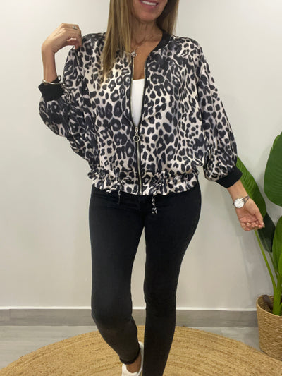 Bomber Seda Print Jaguar Negro