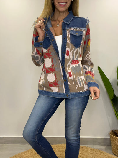Chaqueta tejida Sinigual taupe/beige