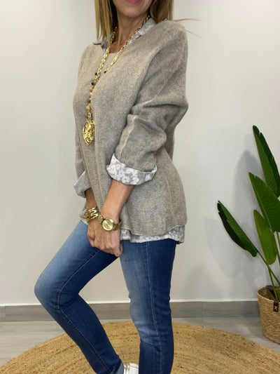 Sweater Italiano cachemira y camisa Fango