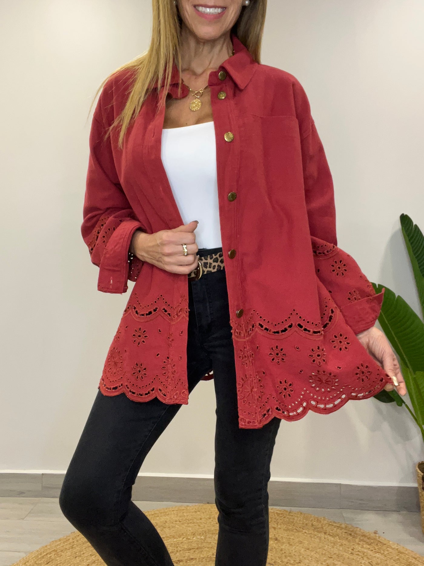 Chaqueta mezclilla/broderie Romántica Cherry