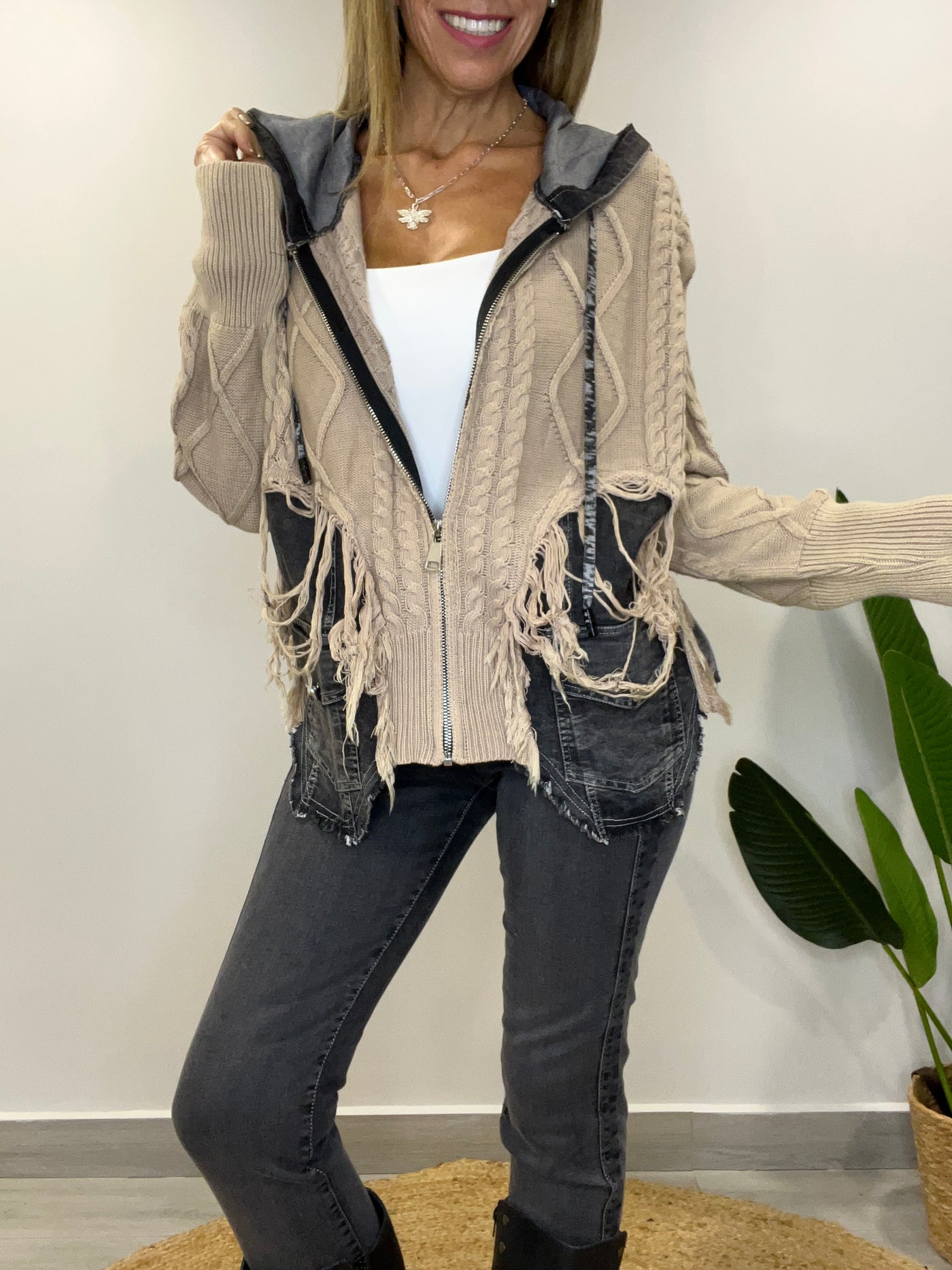 Chaqueta mezclilla Tejida Andy Beige