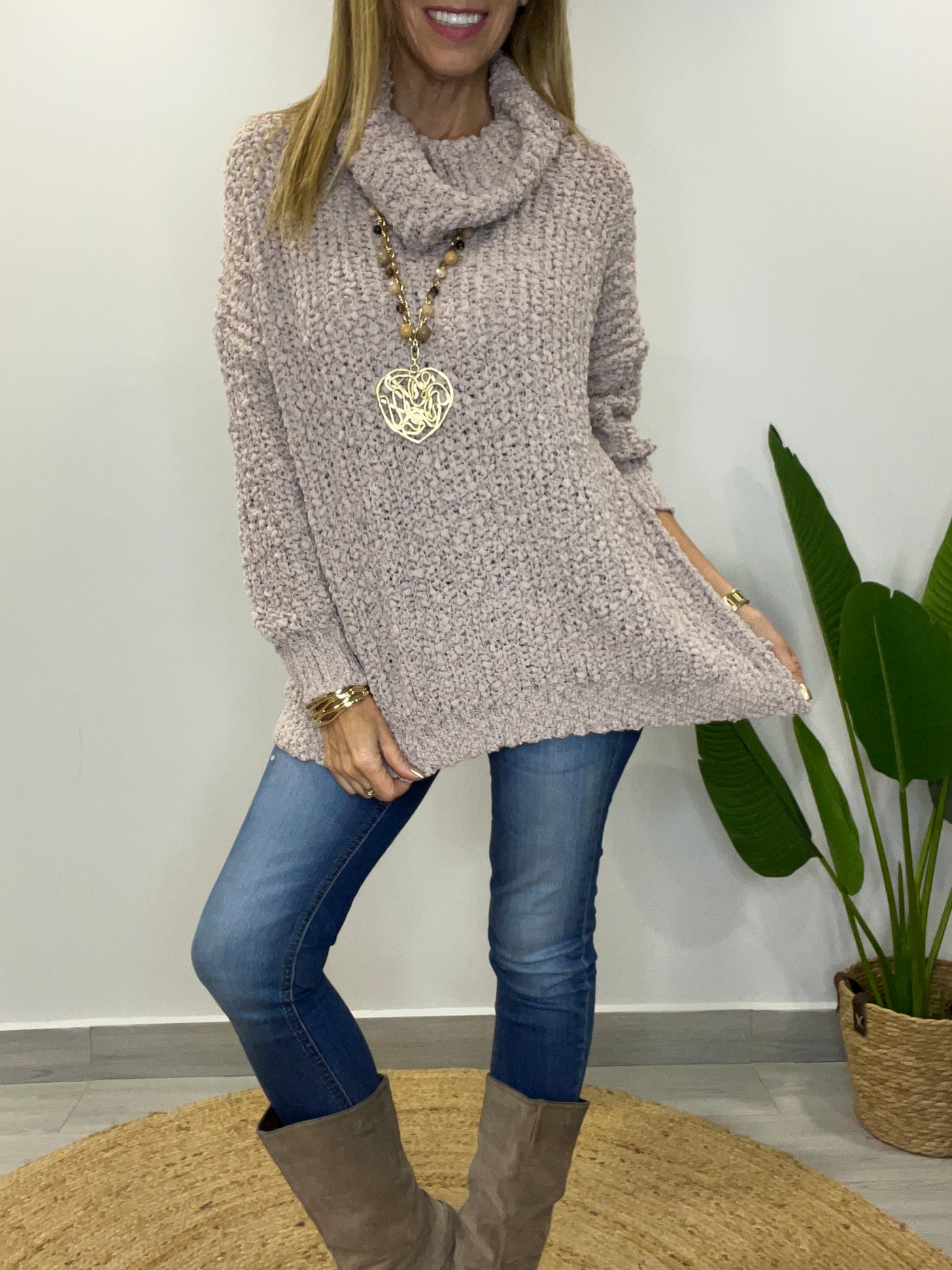 Sweater Buclé Cuello Arena