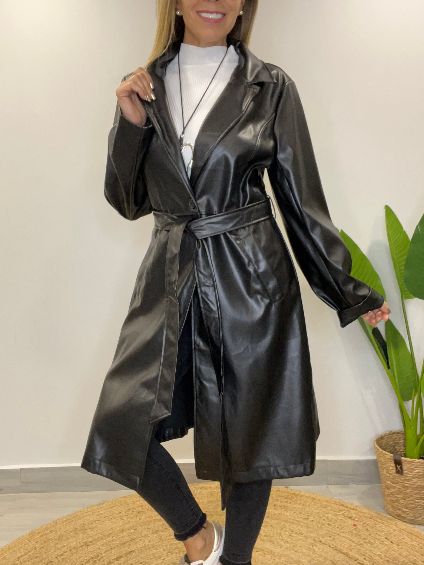 Trench Ecocuero Party Negro