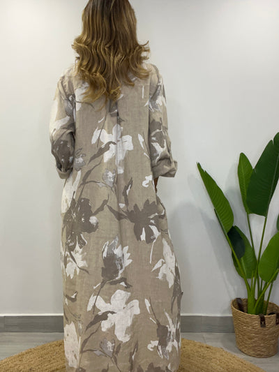 Vestido Lino Italiano Camisero Positano Beige