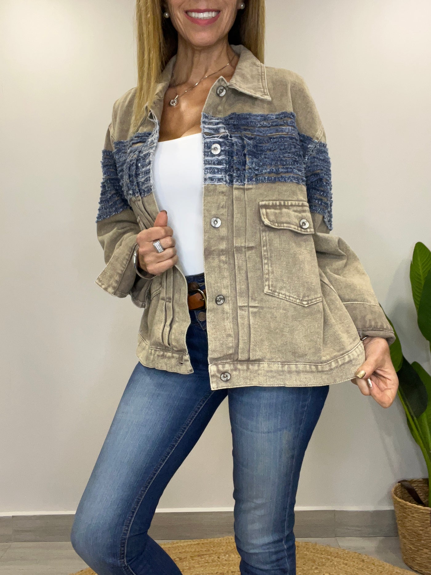 Chaqueta mezclilla Festi Beige