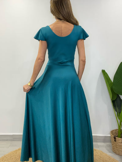 Vestido Lycra/Dupont Romántico Verde Petróleo