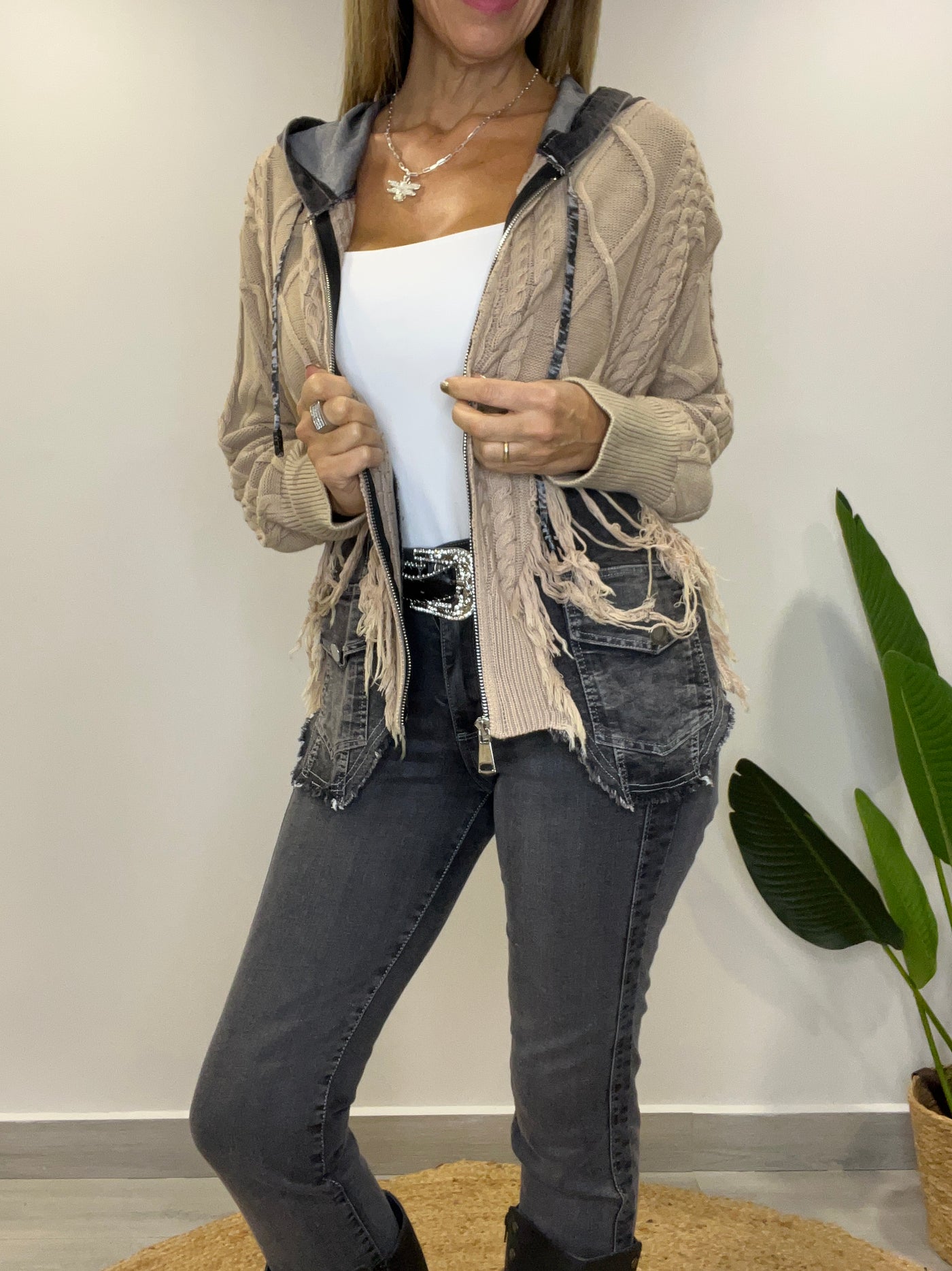 Chaqueta mezclilla Tejida Andy Beige