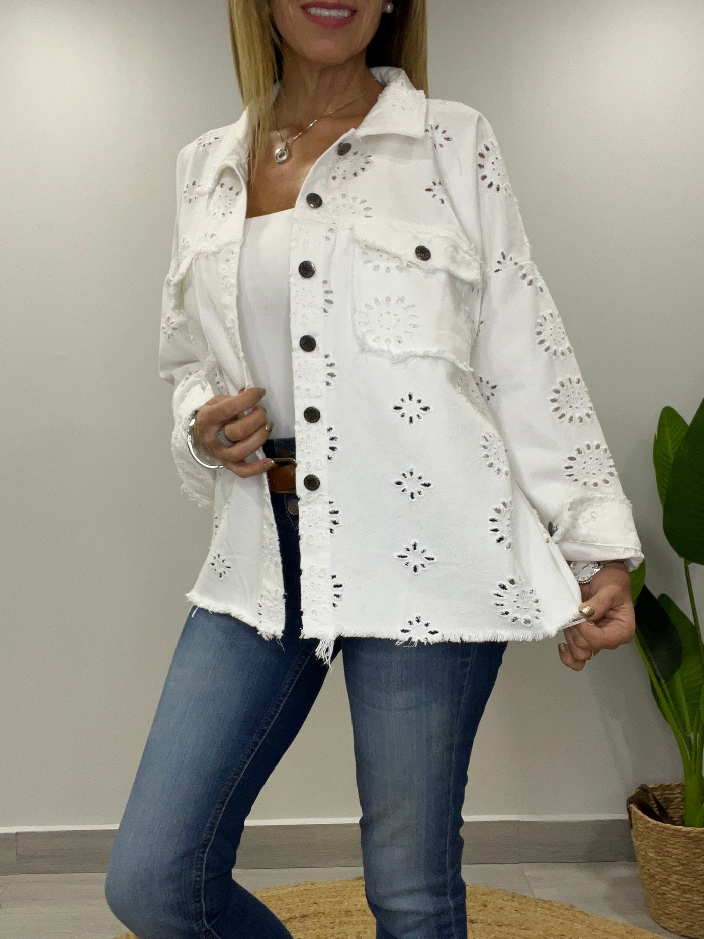 Chaqueta mezclilla Broderie Blondi Blanco