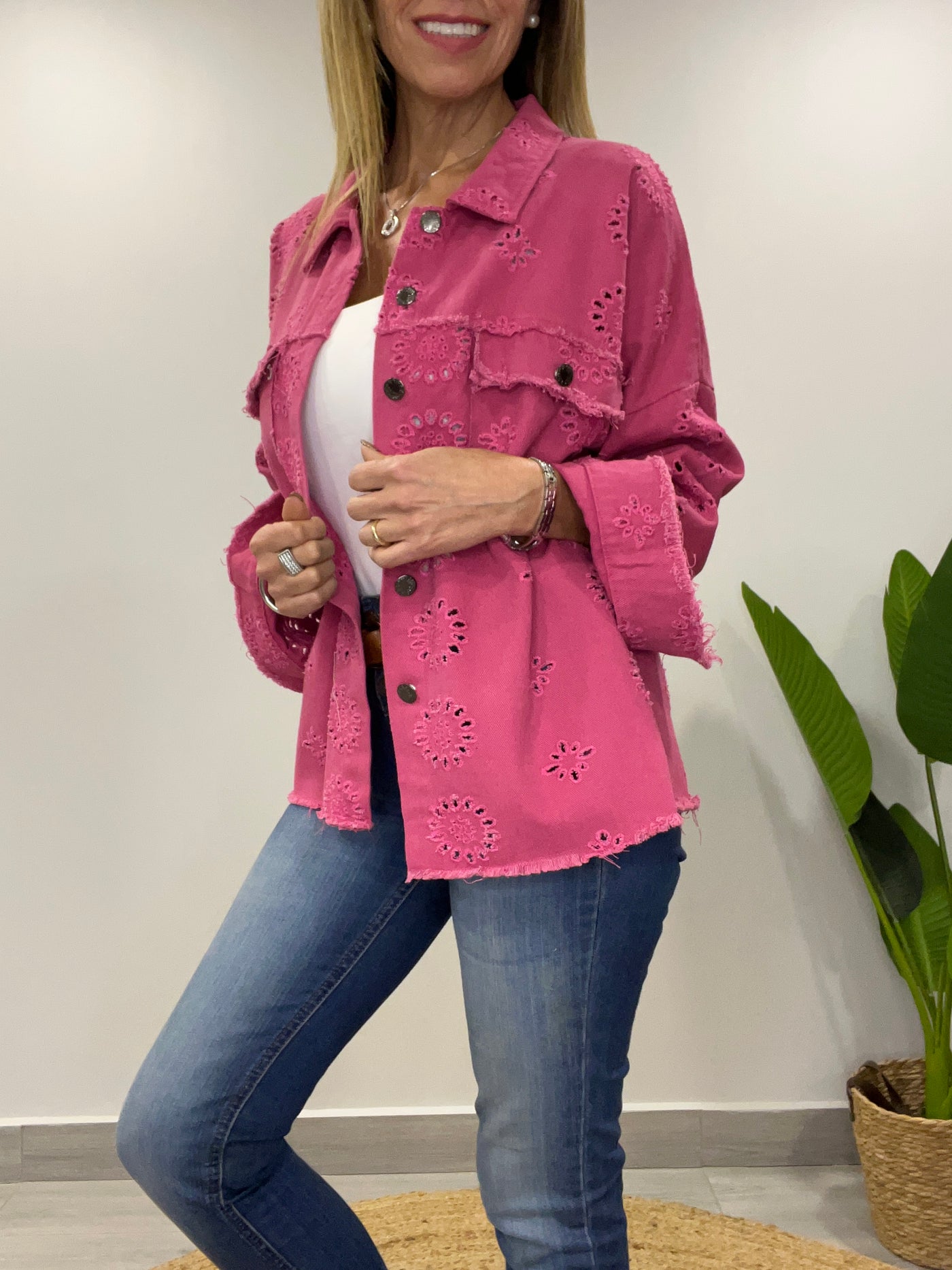 Chaqueta mezclilla Broderie  Blondi Fucsia