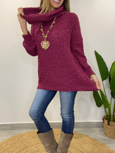 Sweater Buclé Cuello Cherry