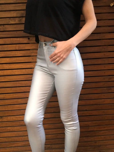 Calza Ecocuero Metal Plata
