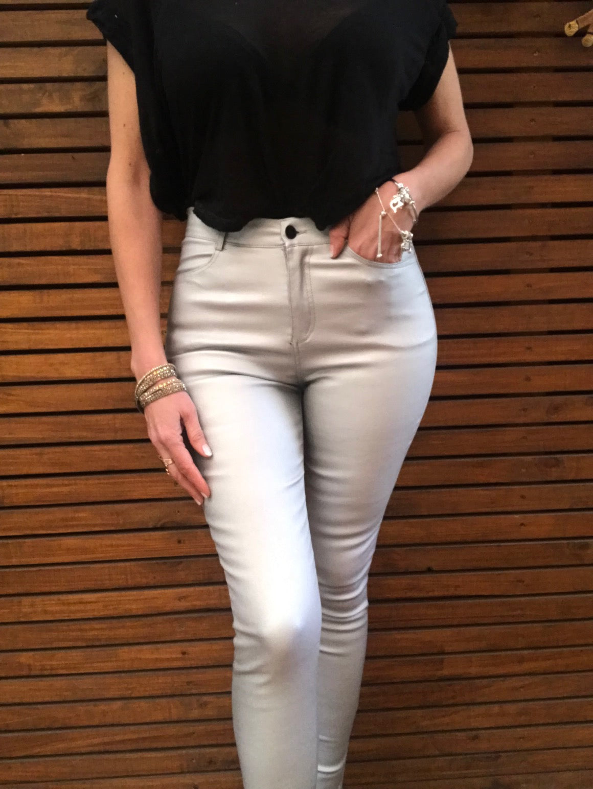 Calza Ecocuero Metal Plata