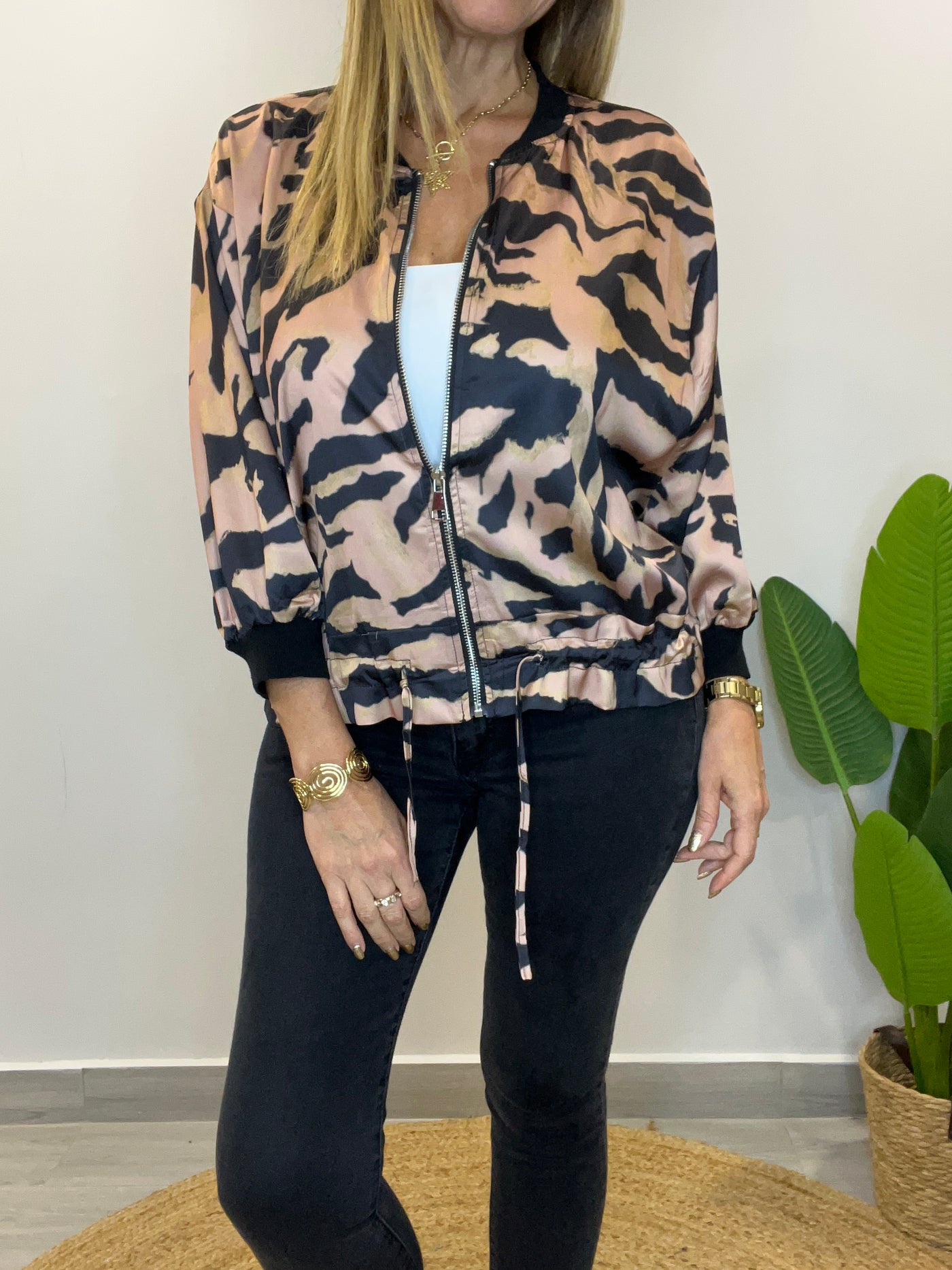 Bomber Raso Print Camel